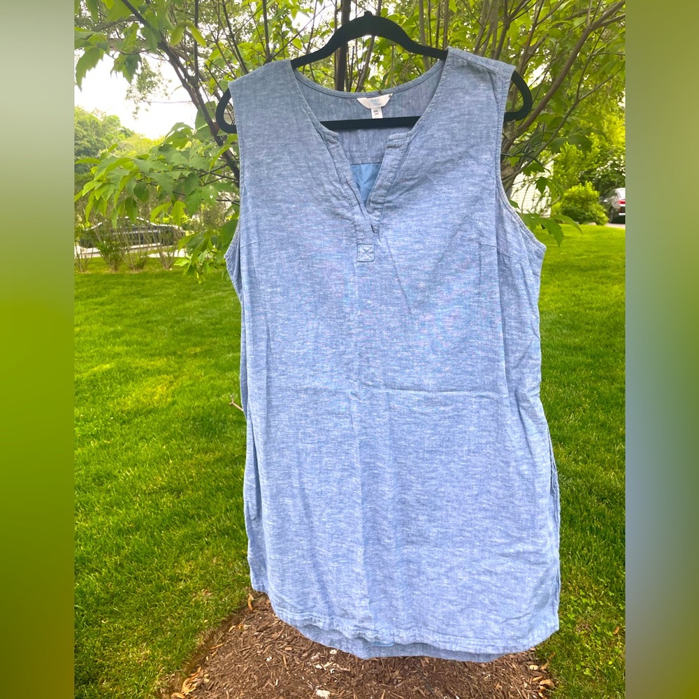 Lined ‘Linen’ Blue Sleeveless Dress- XXL